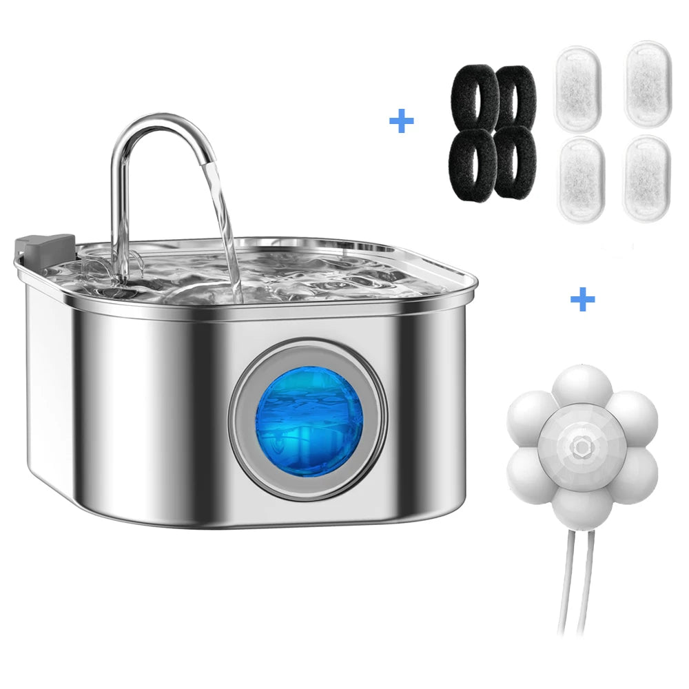 Smart Pet Water Fountain 3.2L - Stainless Steel with Visual Window