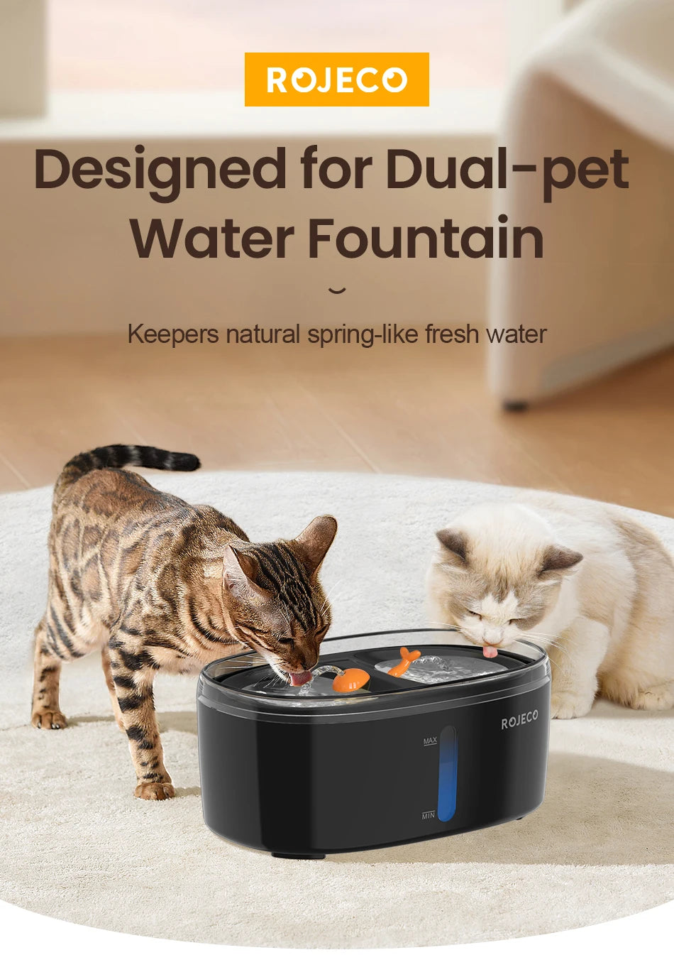 Automatic Cat Water Fountain with Dual Bowls - Wireless Pet Water Dispenser