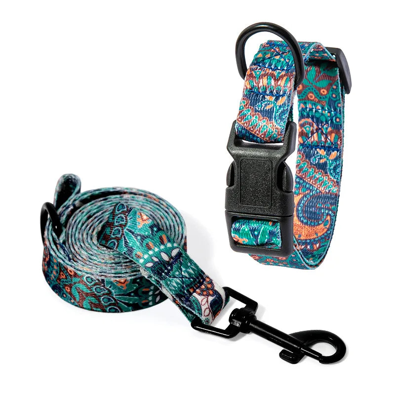 Bohemian Style Dog Collar & Leash Set – Adjustable for Small, Medium & Large Dogs