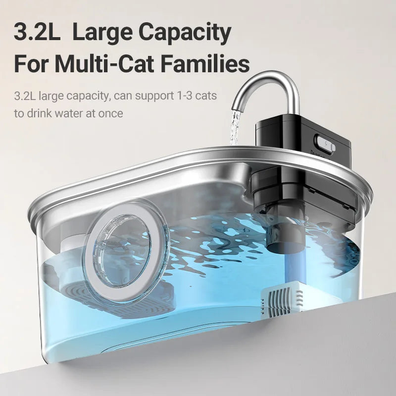 Stainless Steel Cat Water Fountain - Wireless Sensor Smart Automatic Pet Water Dispenser