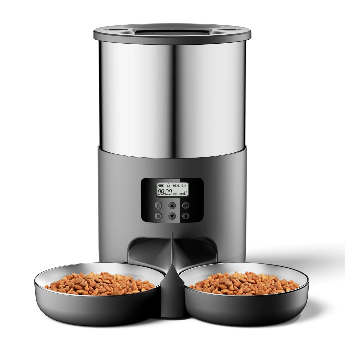 Distributeur automatique de croquettes 4L – Mangeoire en acier inoxydable avec contrôle par application WiFi ou bouton