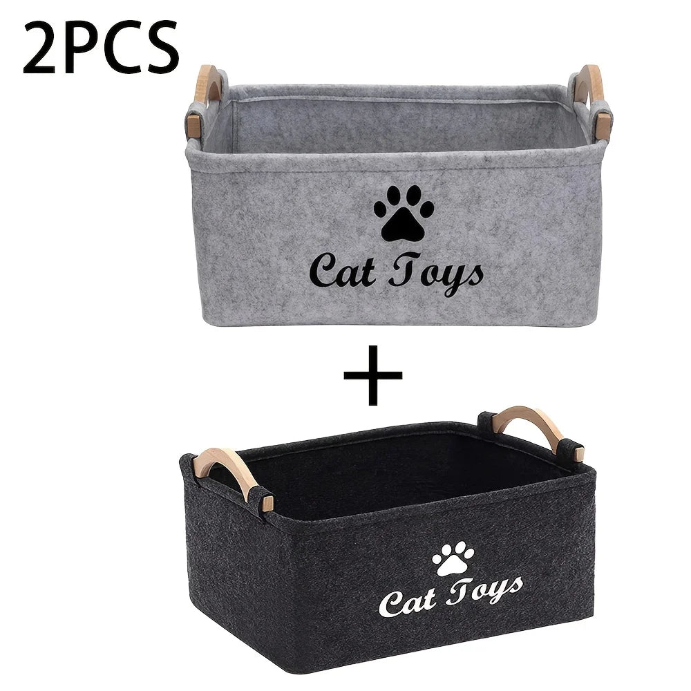 Felt Pet Toy Storage Basket - Stylish Organizer with Letter Print for Home Organization