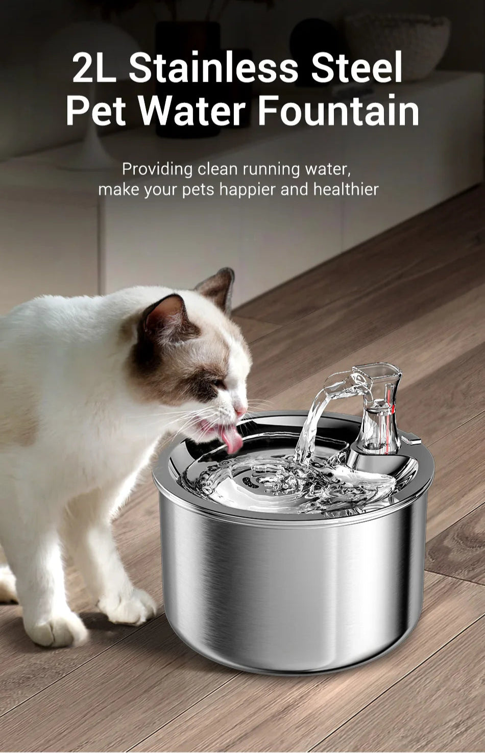 Premium Stainless Steel Cat Water Fountain with Smart Motion Sensor
