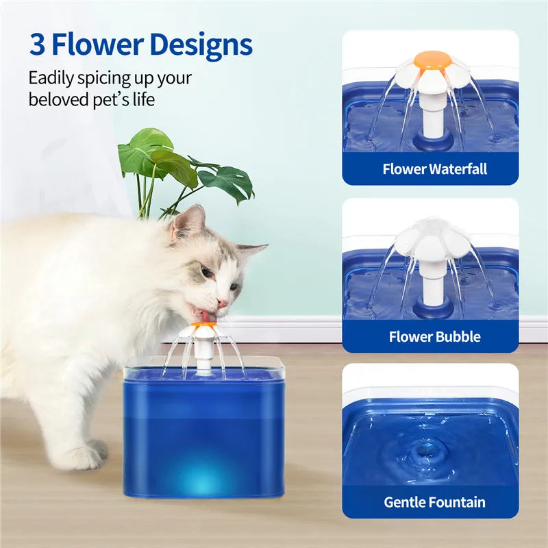 2L LED Pet Water Fountain with USB Power - Automatic Filtration System for Cats & Dogs