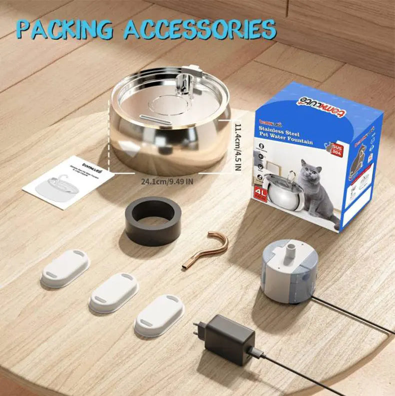 Pet Intelligent Water Dispenser Stainless Steel Fountain Automatic Circulation Cat Water Dispenser Mute Feeder 4L Swan Neck