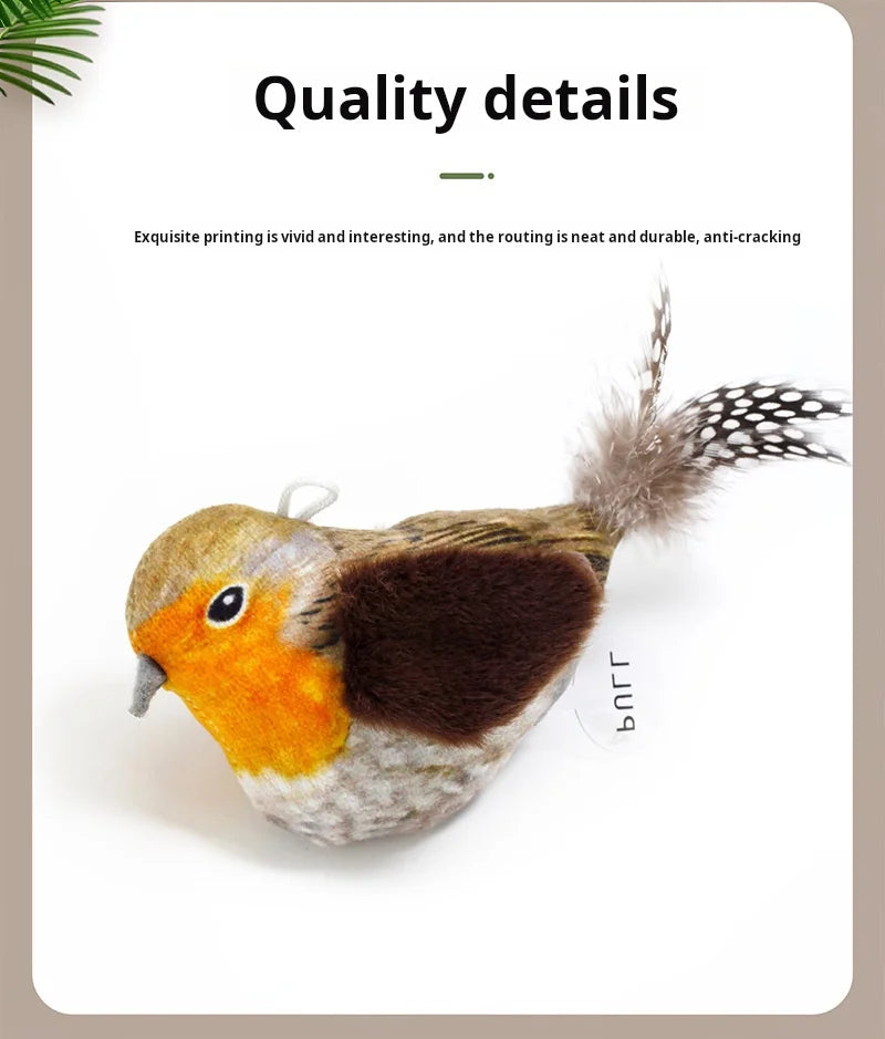 Interactive Bird Sound Cat Toy - Plush Hanging Teaser with Realistic Calls