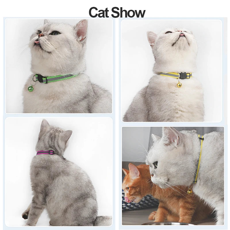 Reflective Cat Collar with Bell - Adjustable Night Safety Collar for Cats & Kittens