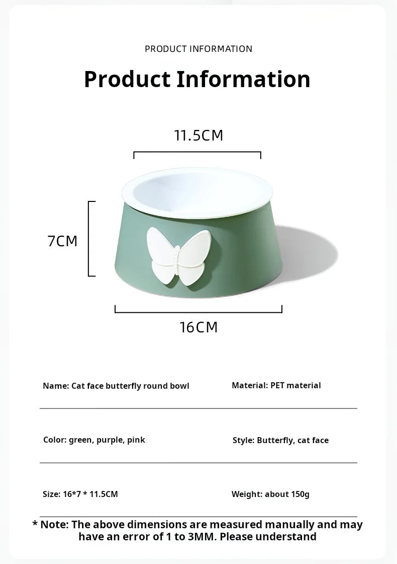 Ceramic Pet Bowl with Neck Protection - Butterfly Design Food-Grade Bowl