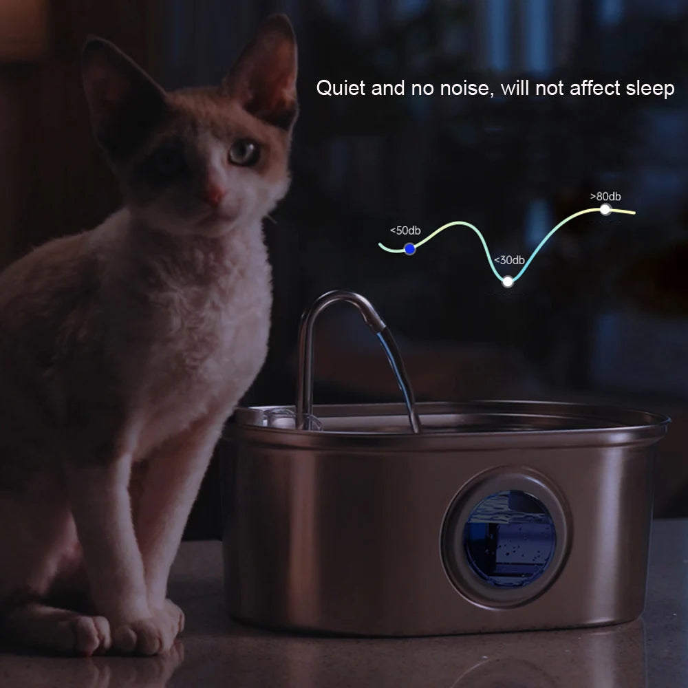 Premium Pet Water Fountain - 3.2L Stainless Steel with Silent Filter & Transparent Window