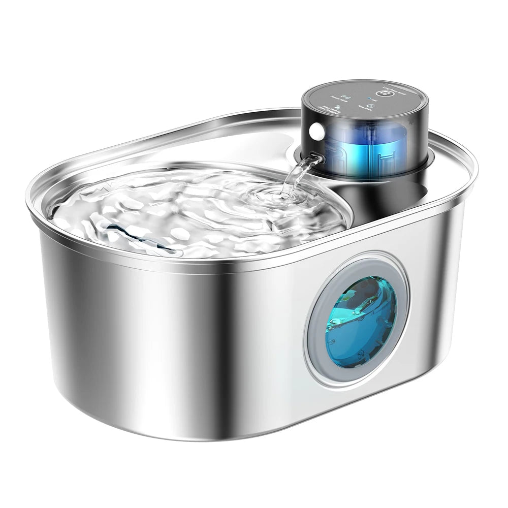3.2L Wireless Motion Sensor Pet Water Fountain - Stainless Steel Rechargeable Automatic Dispenser