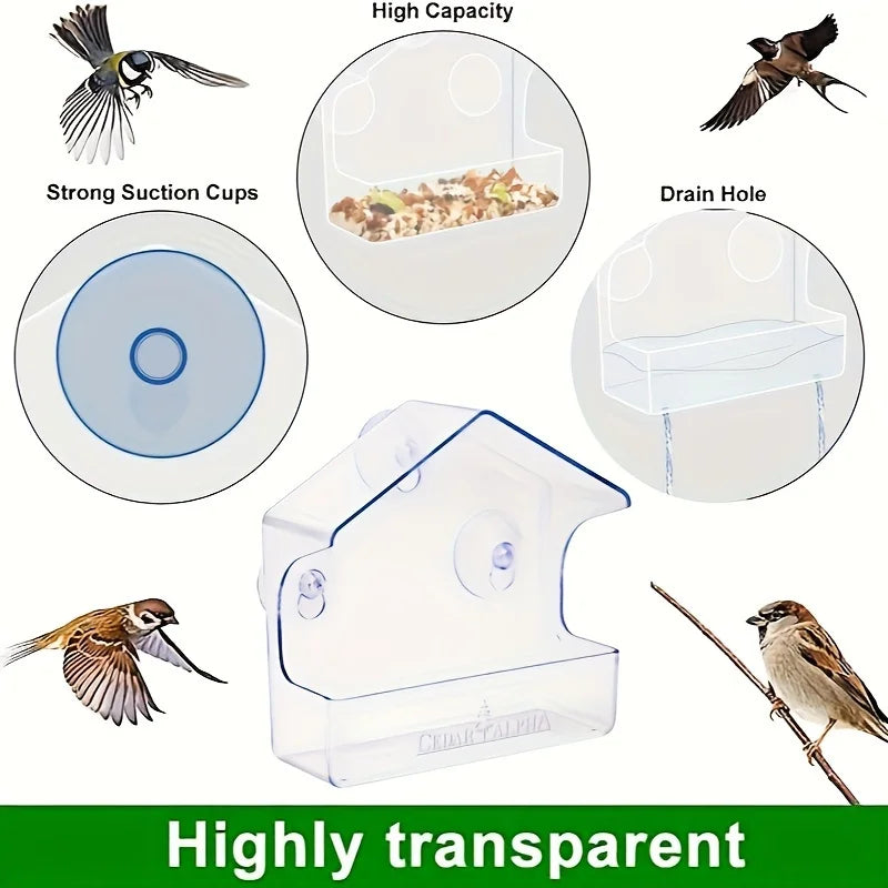Window Bird Feeder - Transparent Acrylic Feeder with Strong Suction Cups