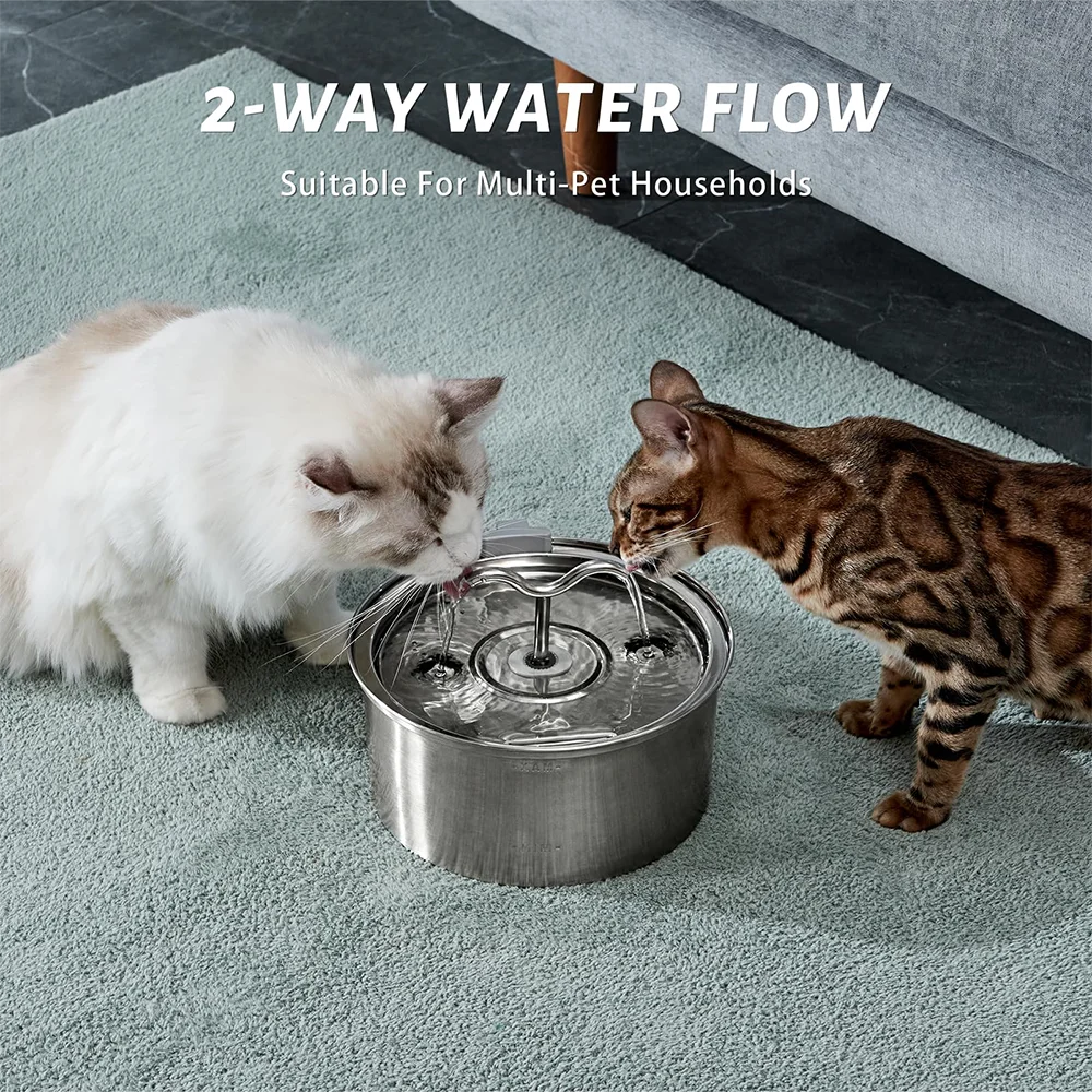 Large Capacity Pet Water Fountain 3.2L - Stainless Steel with Level Window