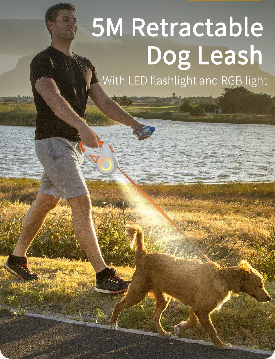 Automatic Retractable Dog Leash with LED Luminous Light for Safe Walking