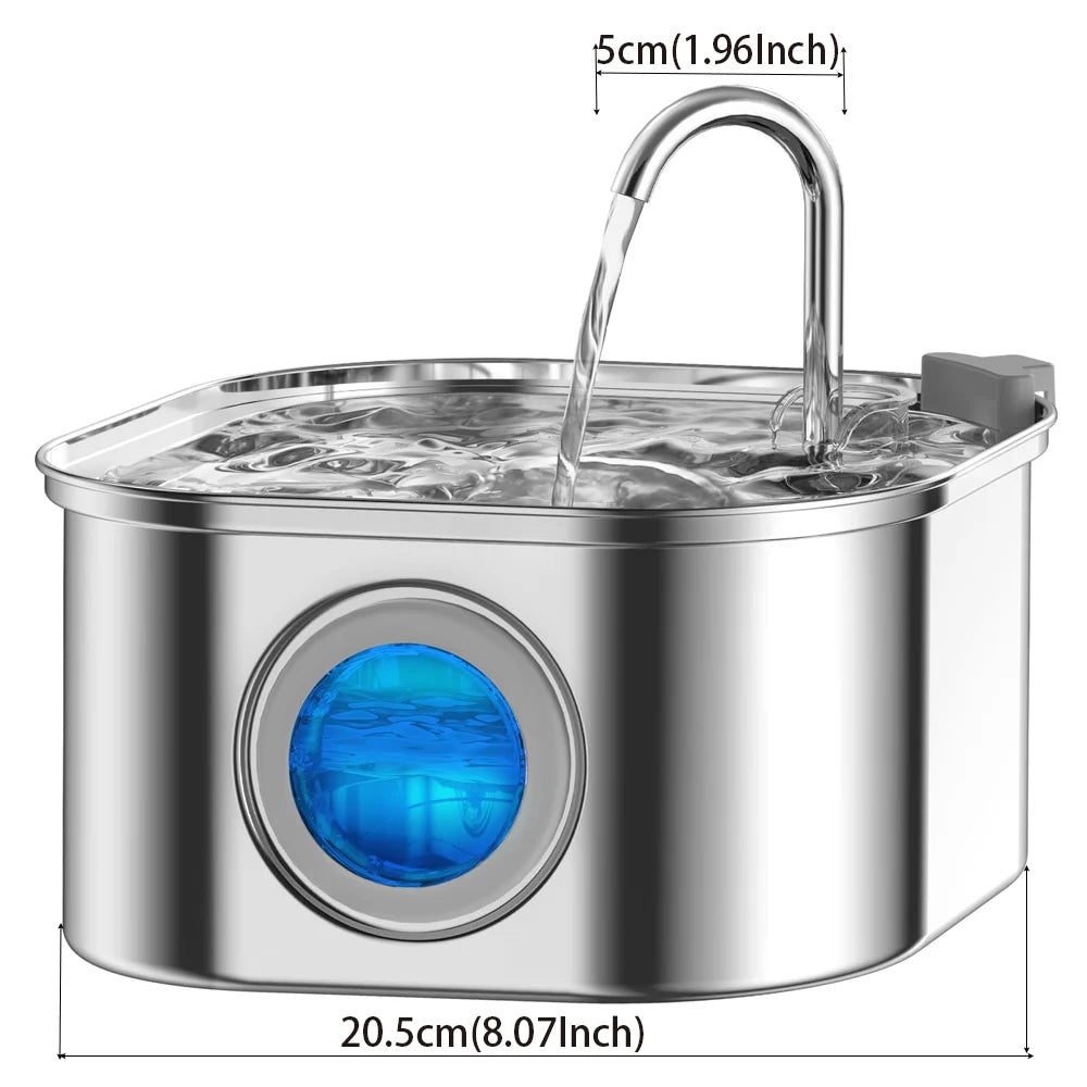 Smart Pet Water Fountain 3.2L - Stainless Steel with Visual Window