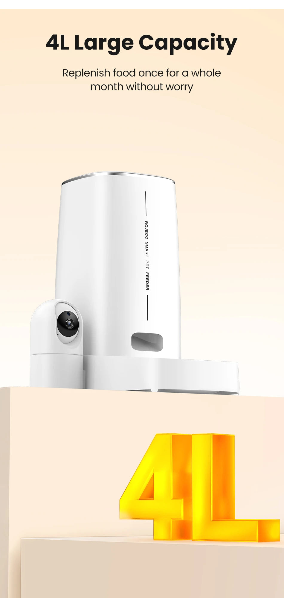 4L Automatic Pet Feeder with 360° Rotating Camera and WiFi Control