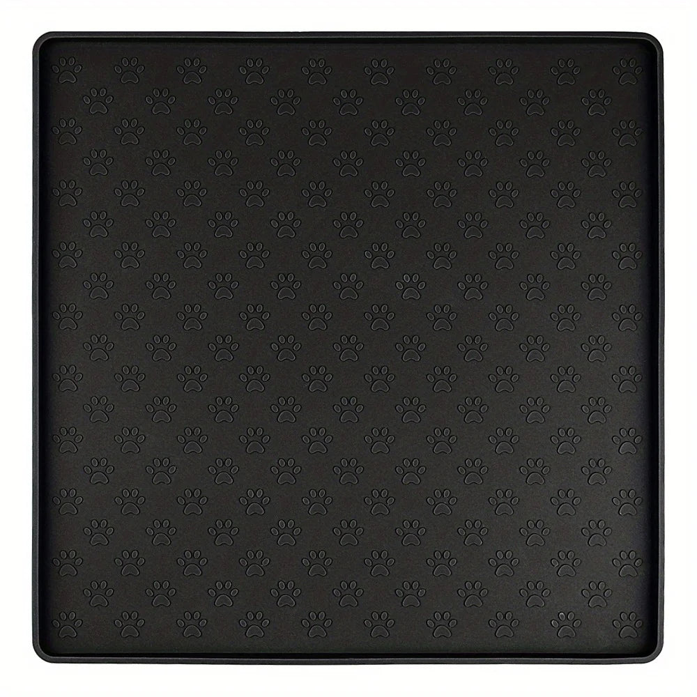 Non-Slip Pet Feeding Mat - Silicone Placemat with Paw Print Design