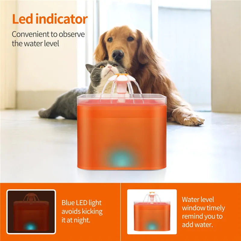 2L LED Pet Water Fountain with USB Power - Automatic Filtration System for Cats & Dogs