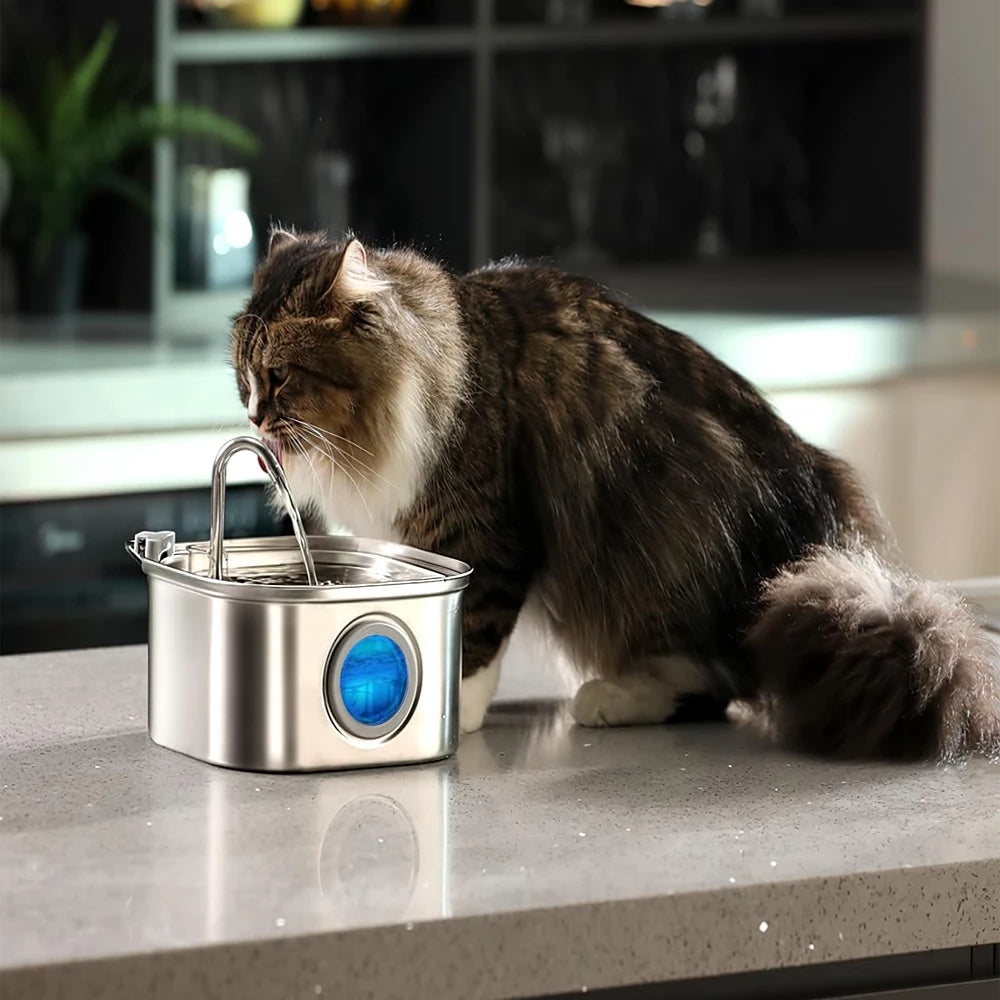 Smart Pet Water Fountain 3.2L - Stainless Steel with Visual Window
