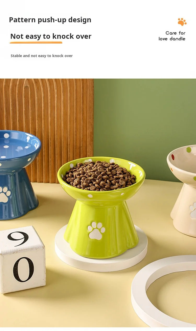 Elevated Ceramic Cat Bowl - Anti-Black Chin Design with Cervical Spine Protection