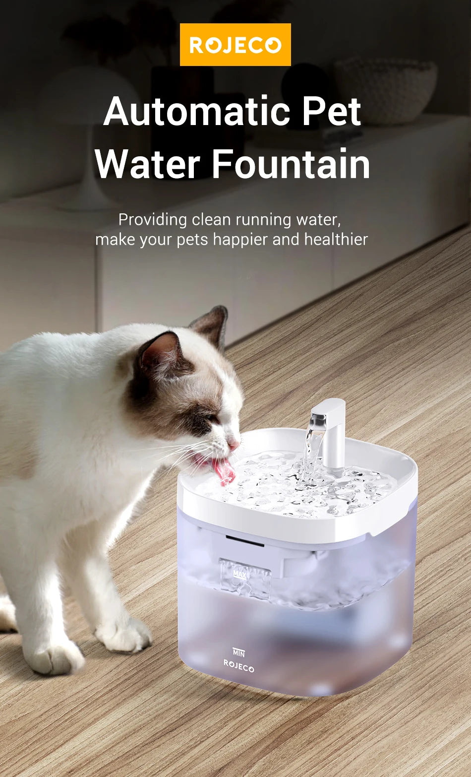 Transparent Smart Cat Water Fountain with Automatic Purifier System