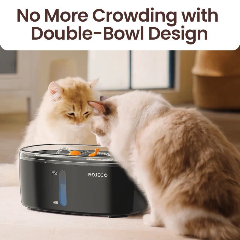 Automatic Cat Water Fountain with Dual Bowls - Wireless Pet Water Dispenser
