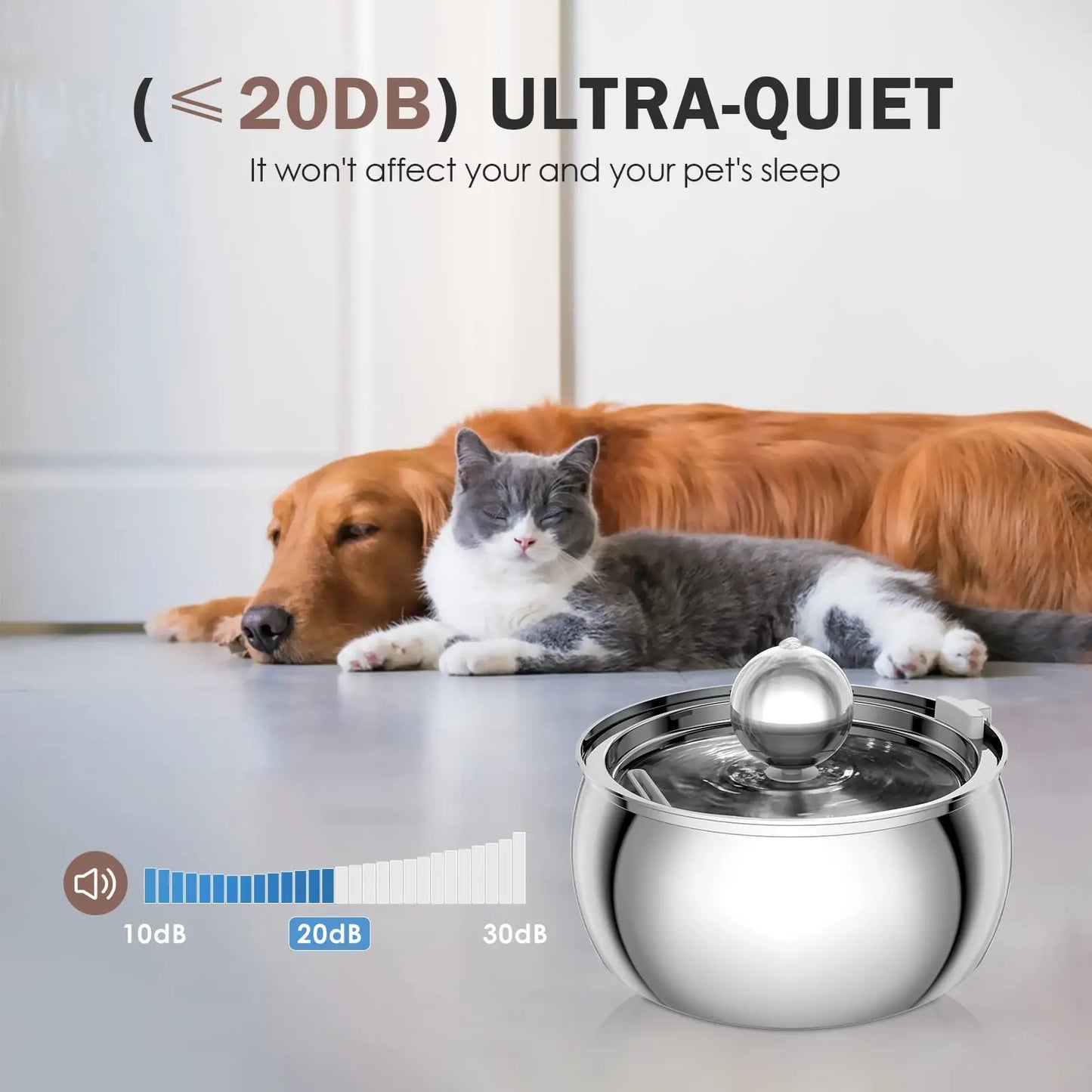4L Stainless Steel Pet Water Fountain with Window - Silent Automatic Water Dispenser for Cats & Dogs