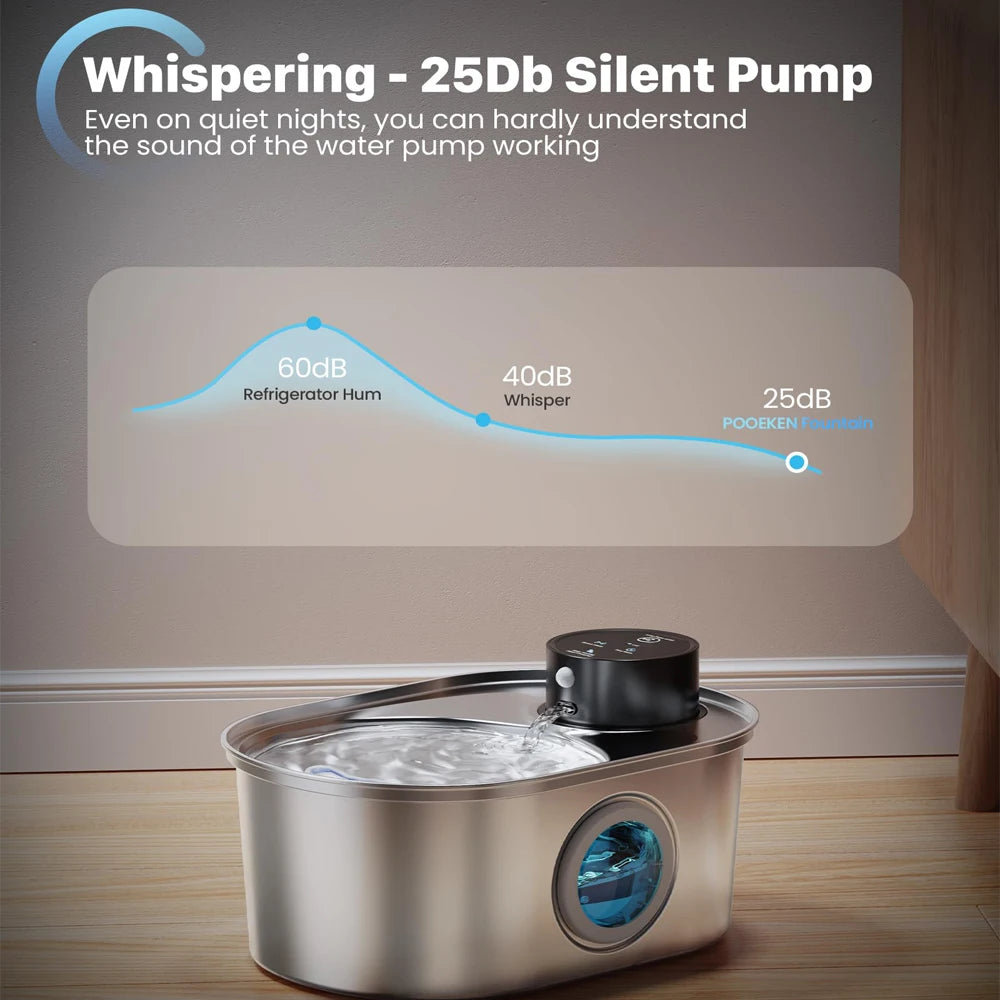 3.2L Wireless Pet Water Fountain - Motion Sensor Stainless Steel Automatic Dispenser