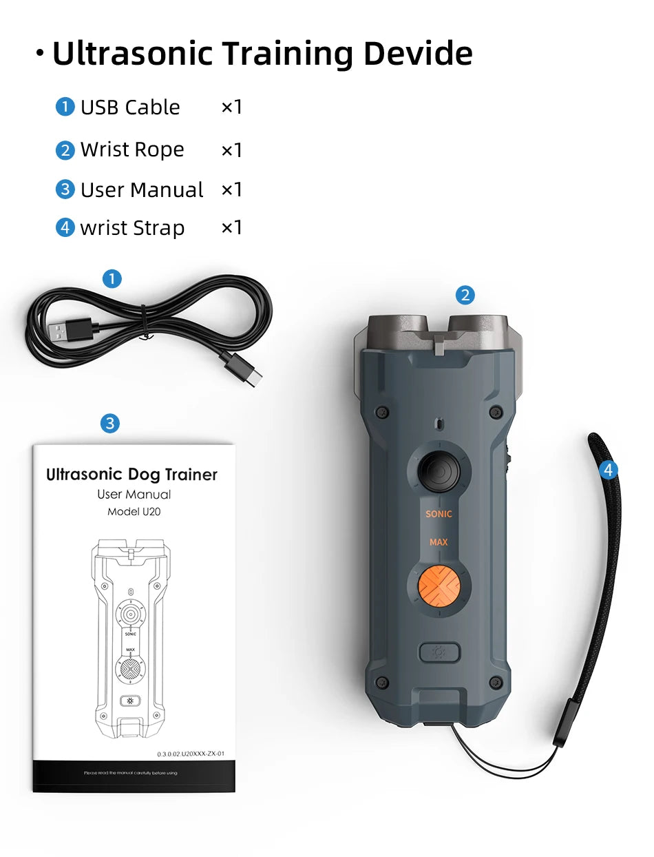 Ultrasonic Dog Repeller - Rechargeable Anti-Barking Device with LED Flashlight