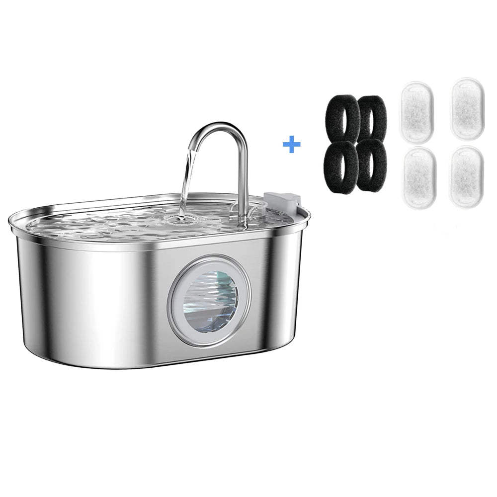 Smart Stainless Steel Cat Water Fountain - Automatic Pet Water Dispenser with Viewing Window