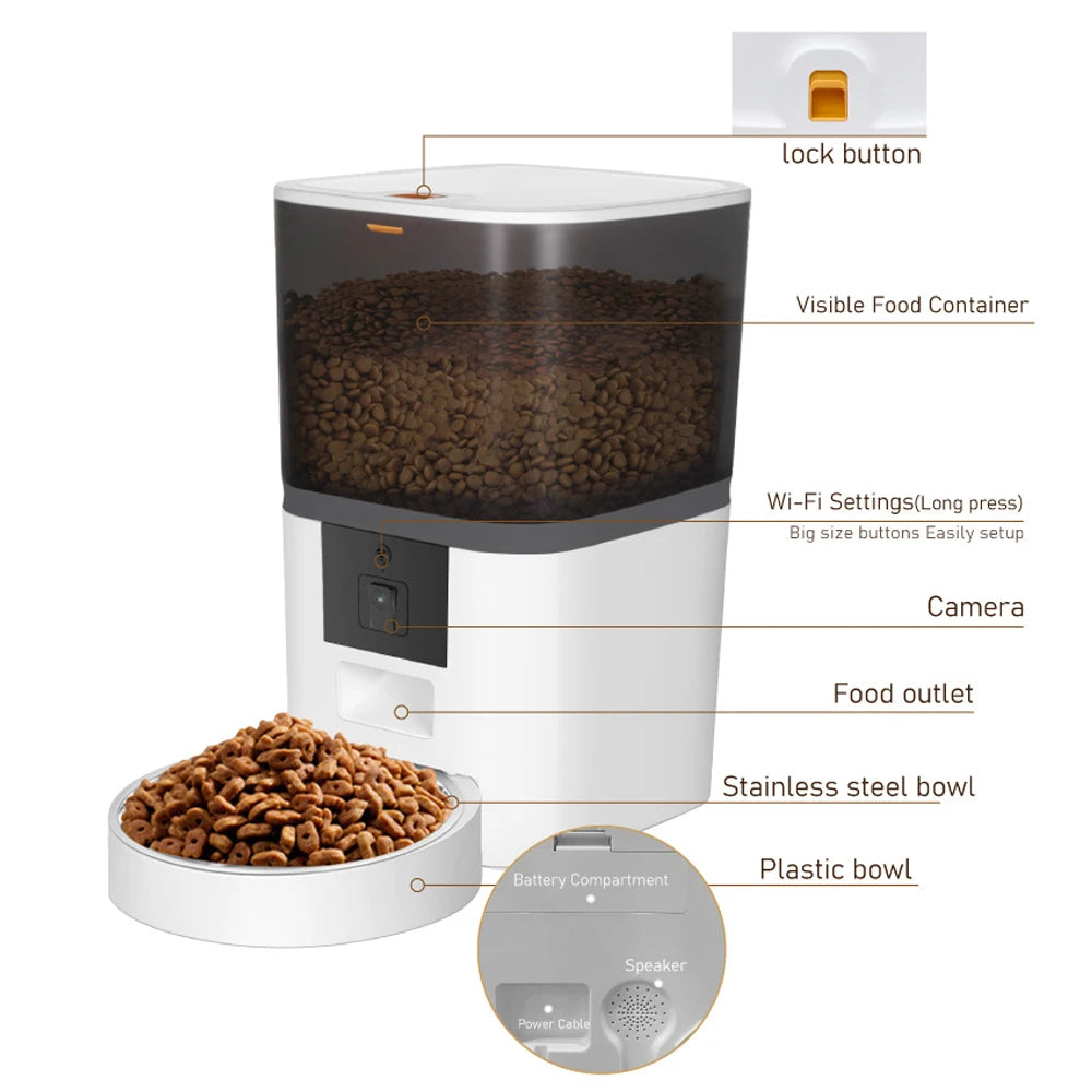 Smart Pet Feeder with HD Camera - 4L Automatic Food Dispenser with App Control