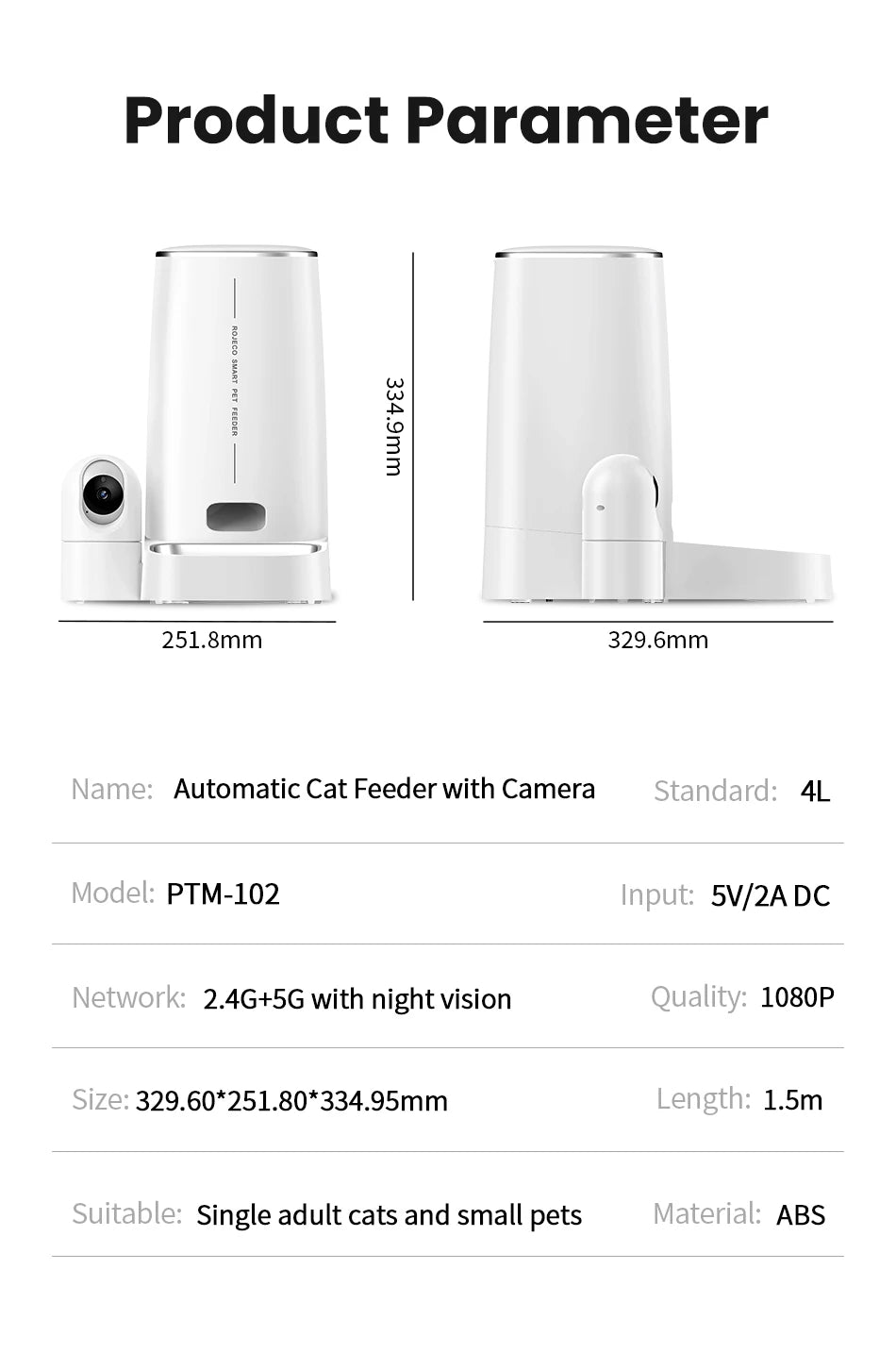 4L Automatic Pet Feeder with 360° Rotating Camera and WiFi Control