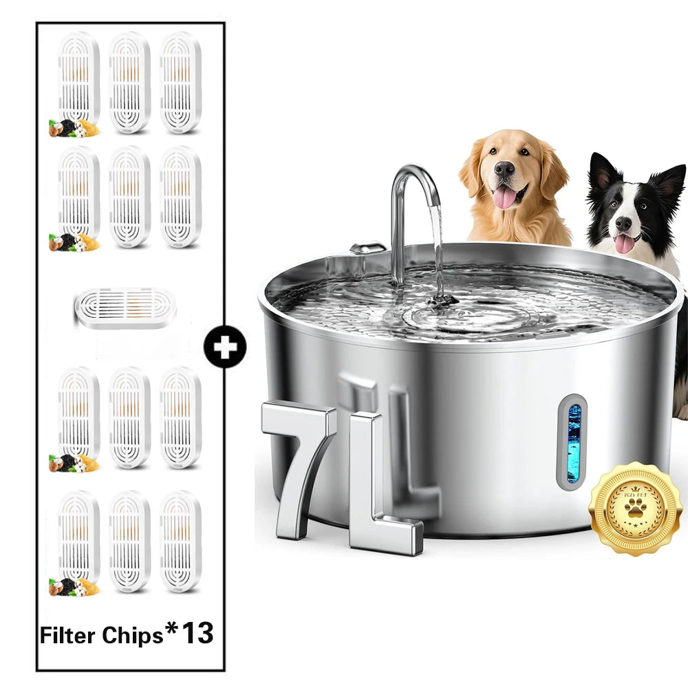 Fontaine à eau sans fil pour animaux de compagnie avec capteur - 7L Acier inoxydable