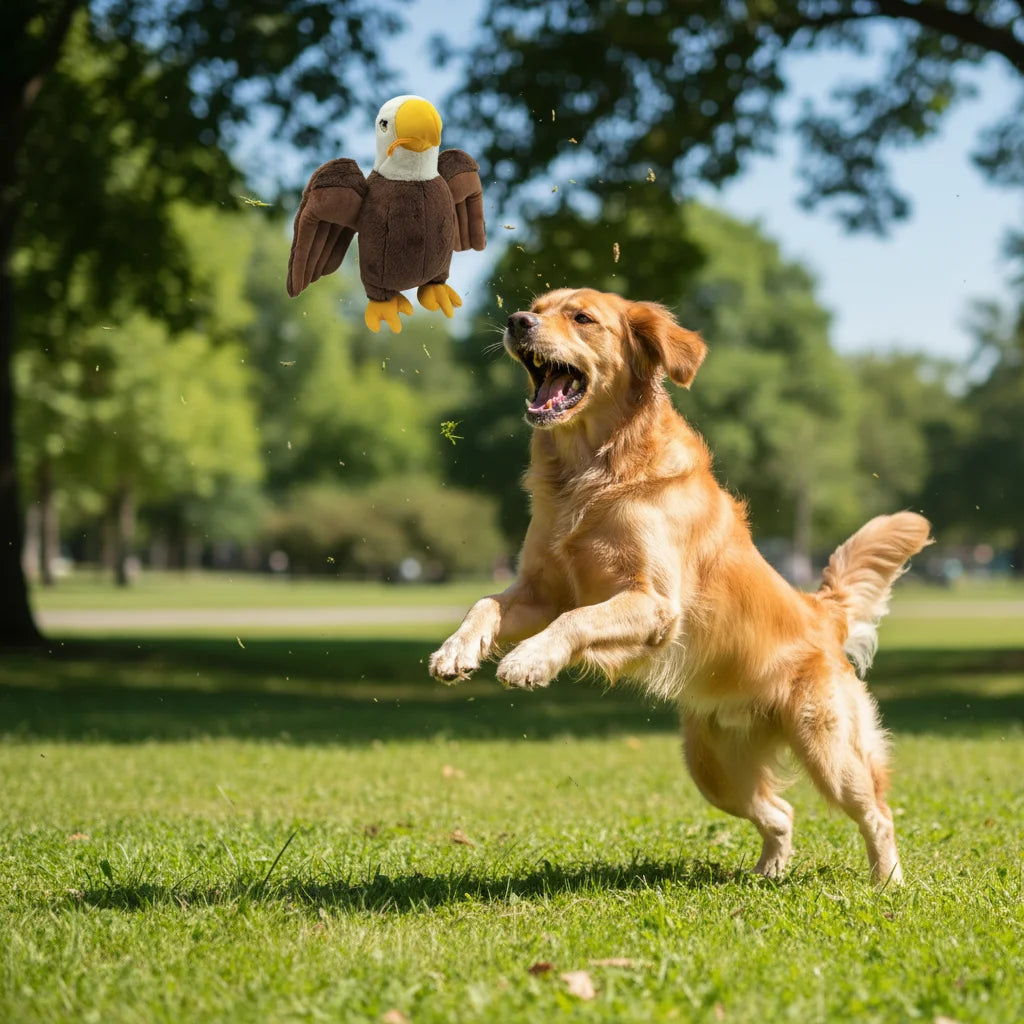 Bald Eagle Squeaky Plush Dog Toy – Large Fleece Chew Toy for Dogs