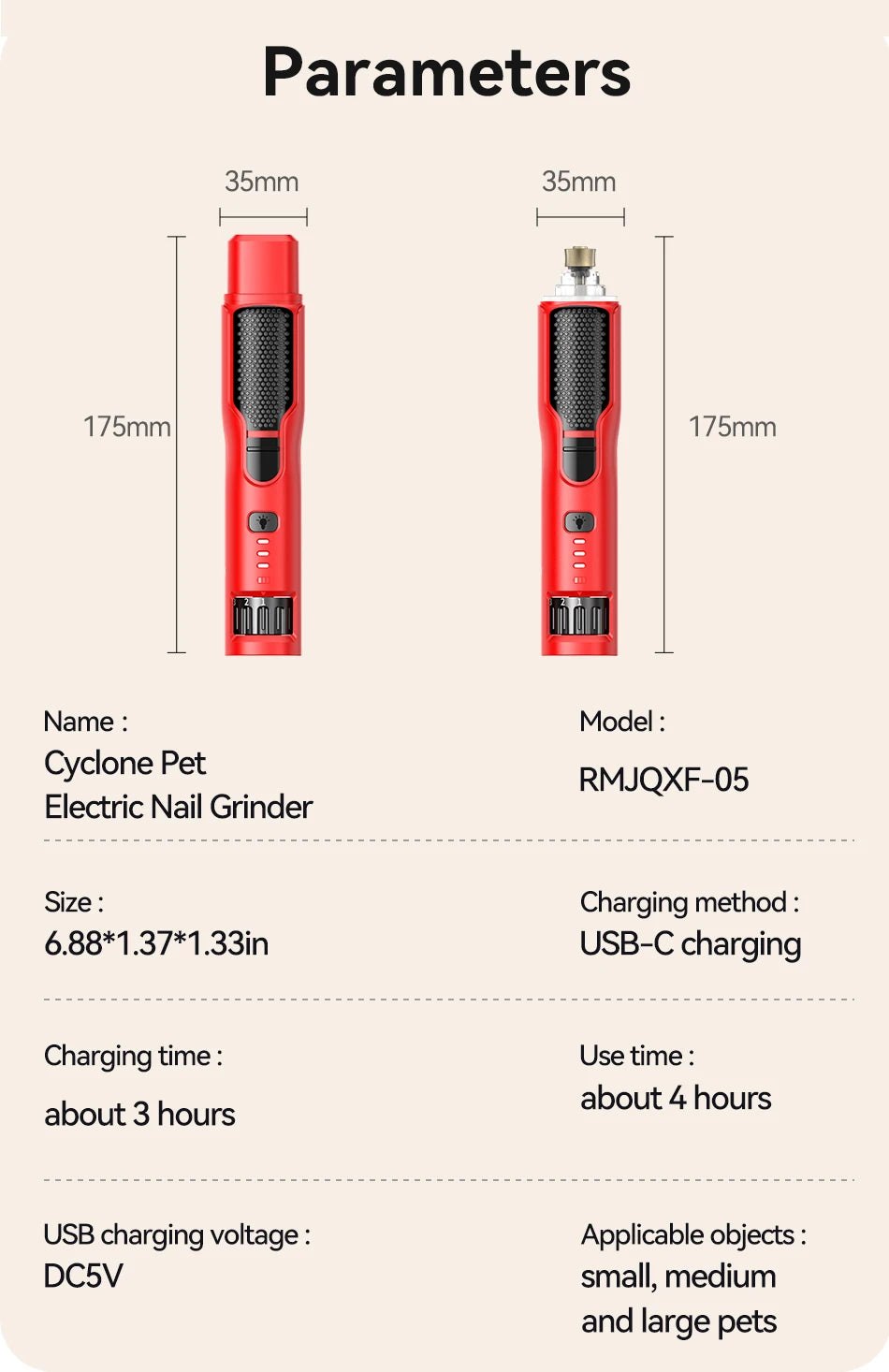 Electric Pet Nail Grinder with LED Light - Rechargeable Dog Cat Claw Trimmer