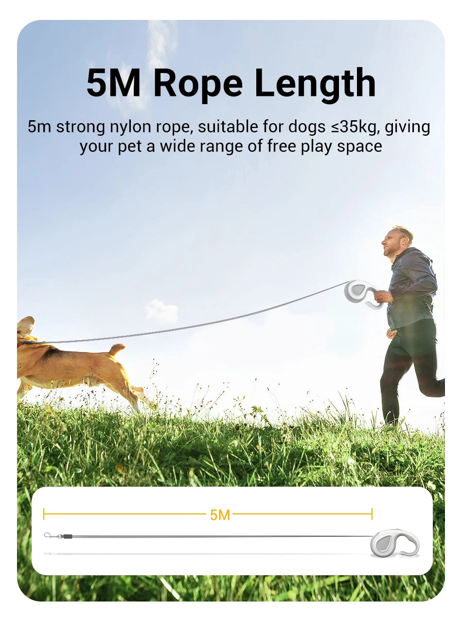 Retractable Dog Leash 5M - Automatic Extendable Lead for Walking, Hiking & Running