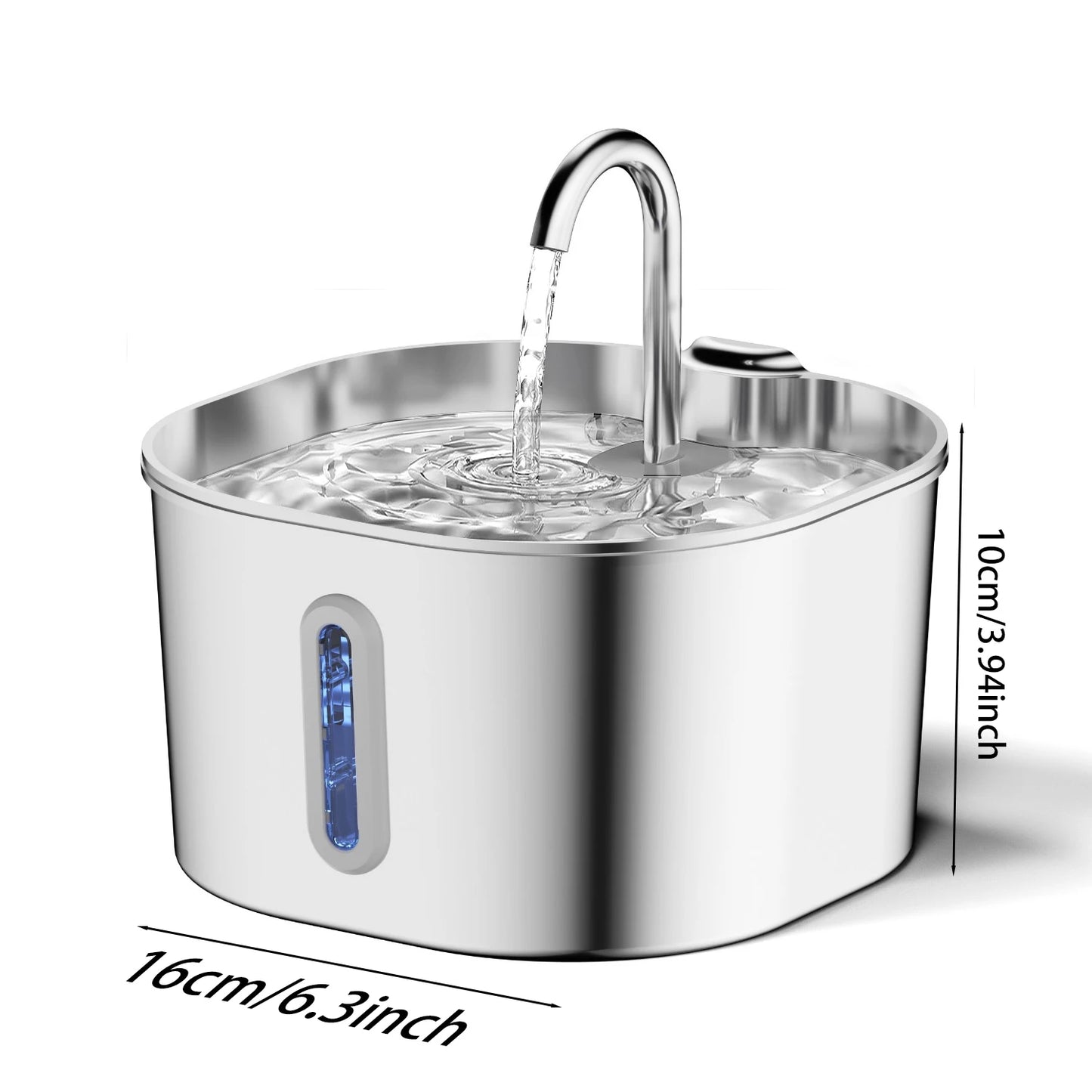 Automatic Pet Water Fountain 2.2L - Stainless Steel with Viewing Window