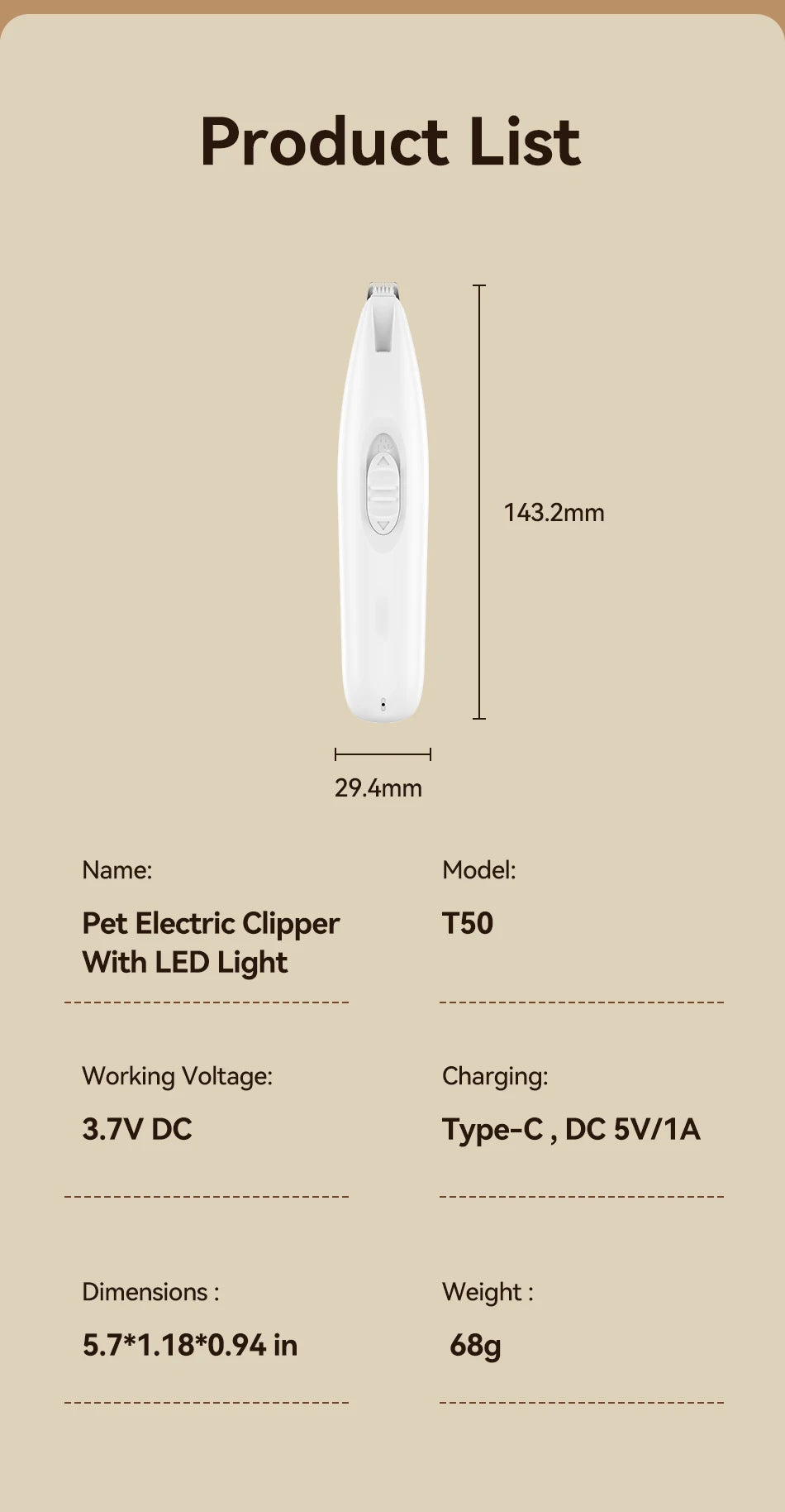 Professional Electric Pet Clipper with LED Light and Rechargeable Battery