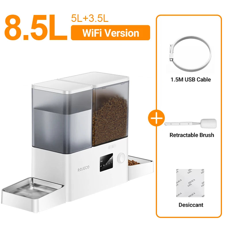 8.5L Automatic Pet Feeder with Water Fountain - WiFi Remote Control Smart Dispenser