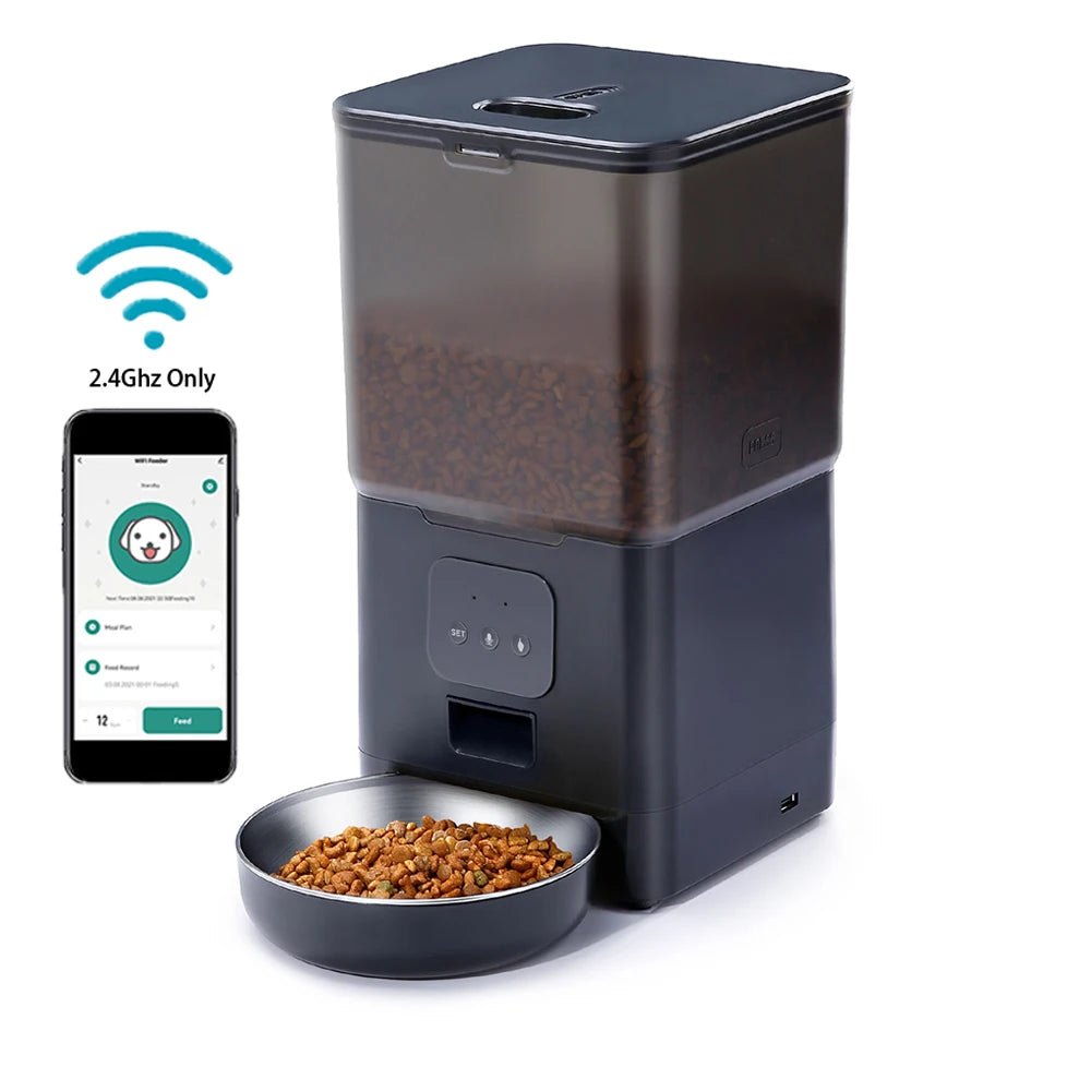 Smart WiFi Pet Feeder with Voice Control - 6L Large Capacity Automatic Dispenser