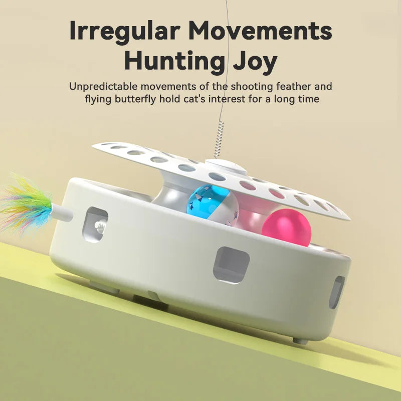 3-in-1 Automatic Cat Toy - Wireless Interactive Feather Wand with Track Ball & Teasing Stick