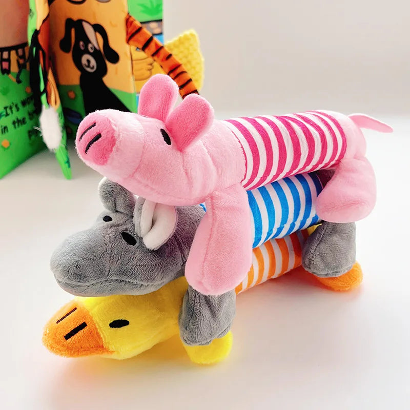 Bite-Resistant Plush Dog Toys - Cartoon Animal Squeaky Chew Toys Set