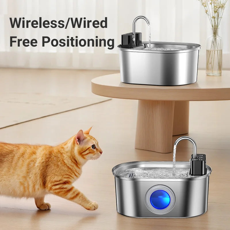 Stainless Steel Cat Water Fountain - Wireless Sensor Smart Automatic Pet Water Dispenser