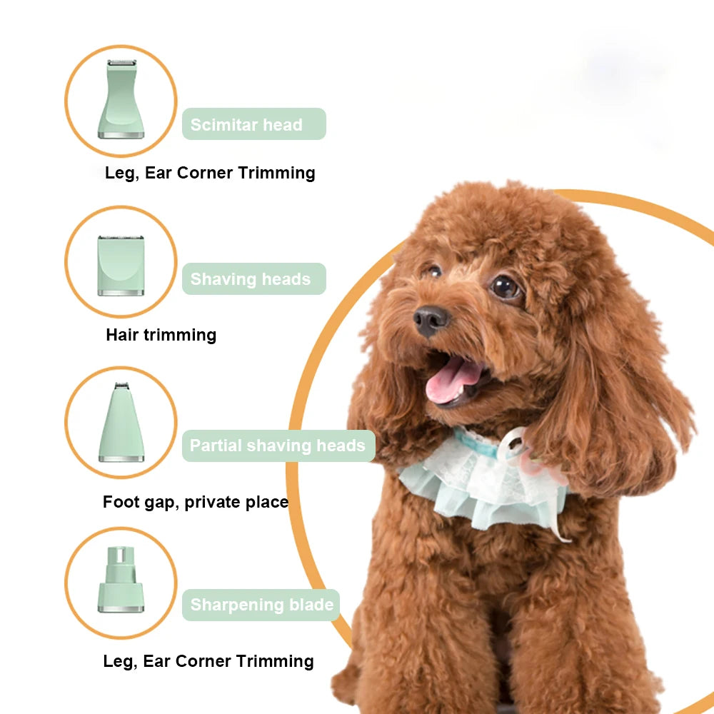 Professional 4-in-1 Pet Grooming Kit - Cordless Hair Clipper and Nail Trimmer Set