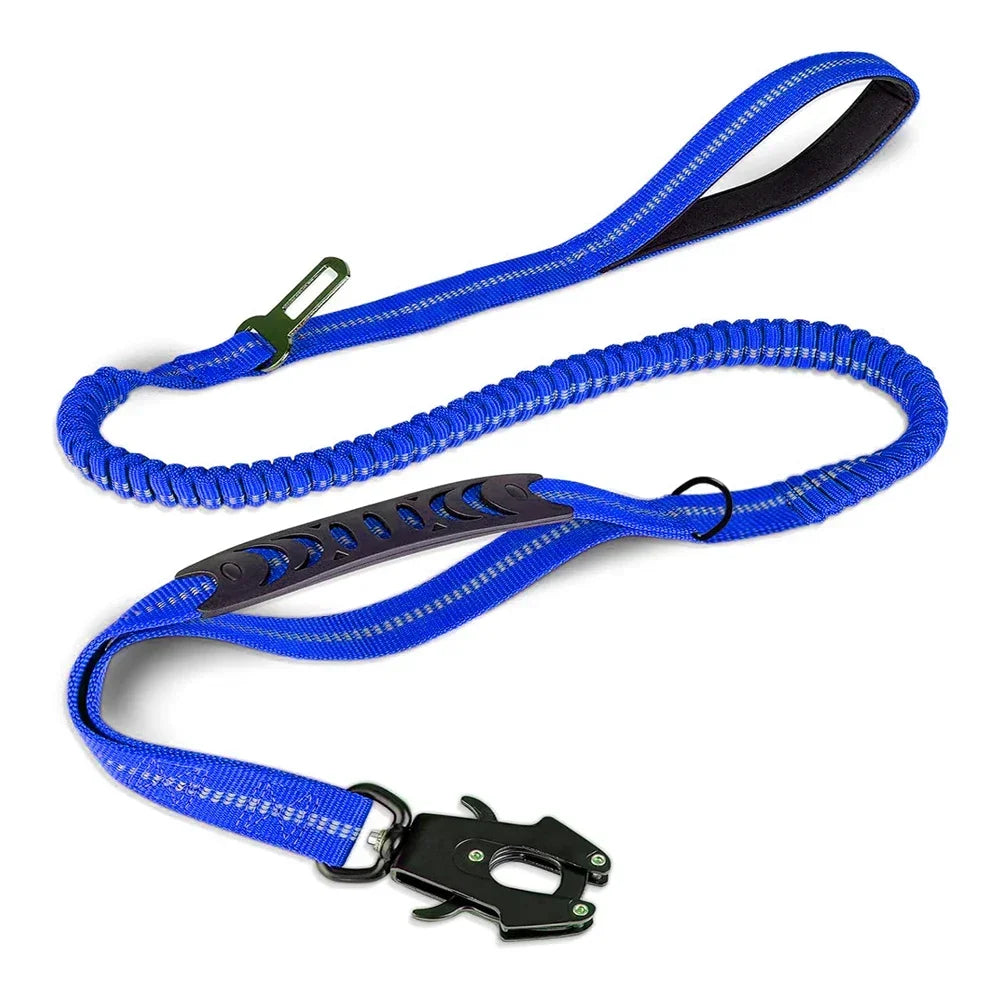 Reflective Bungee Dog Leash - Heavy Duty No-Pull Lead with Car Seatbelt