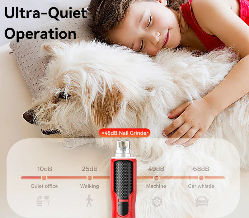 Electric Pet Nail Grinder with LED Light - Rechargeable Dog Cat Claw Trimmer