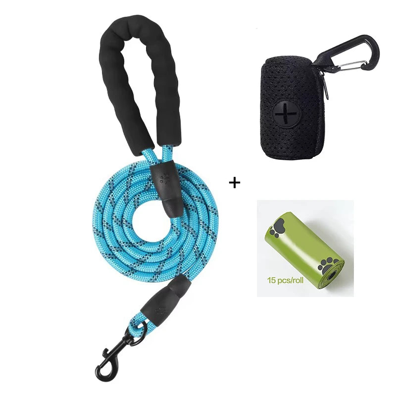 Reflective Dog Leash with Poop Bag Dispenser
