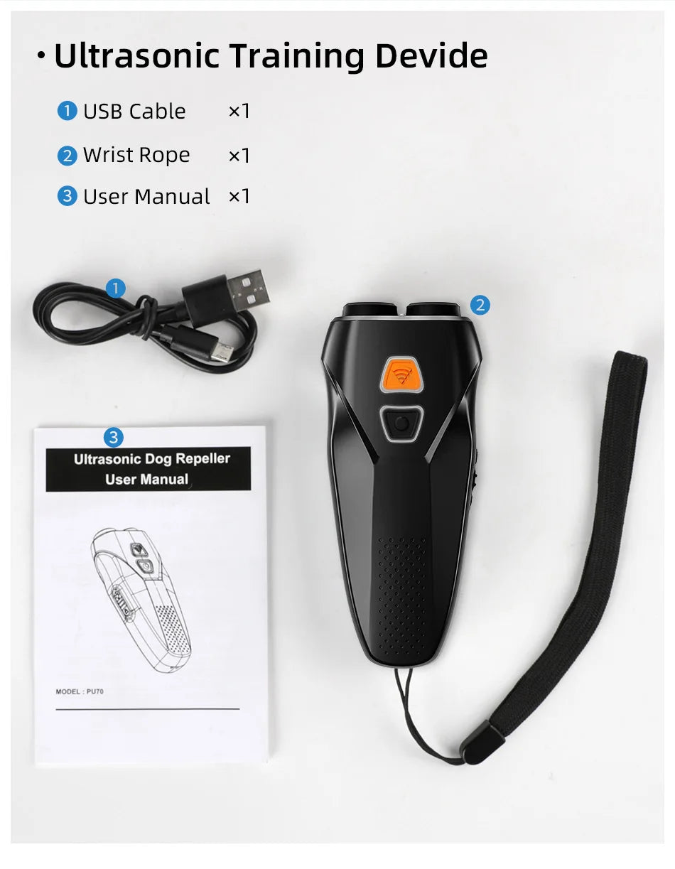 Ultrasonic Dog Training Device with Anti-Barking Technology and LED Flashlight