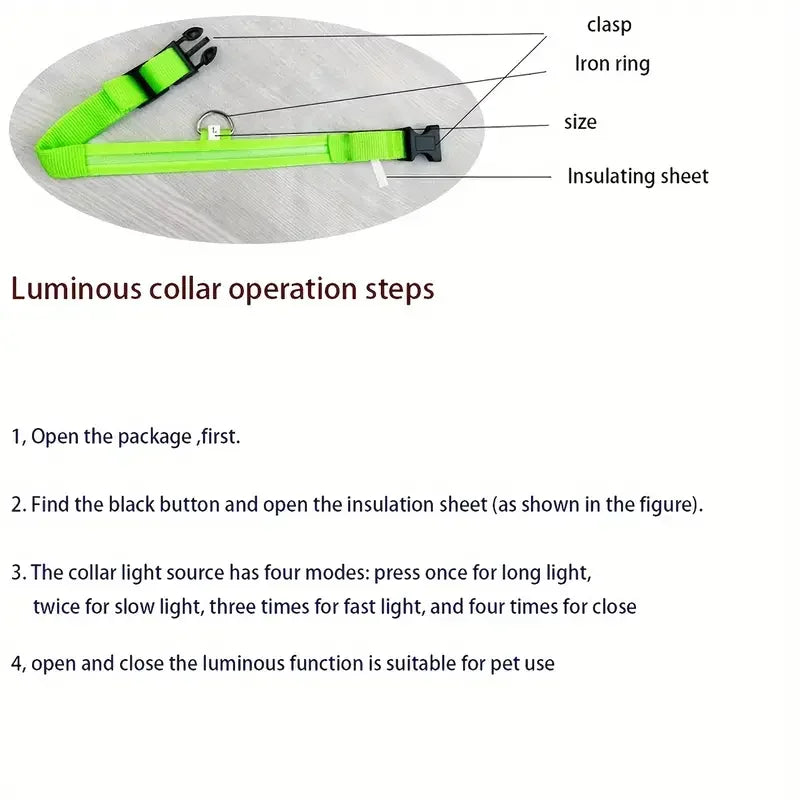 LED Dog Collar - Rechargeable Safety Light for Night Walking
