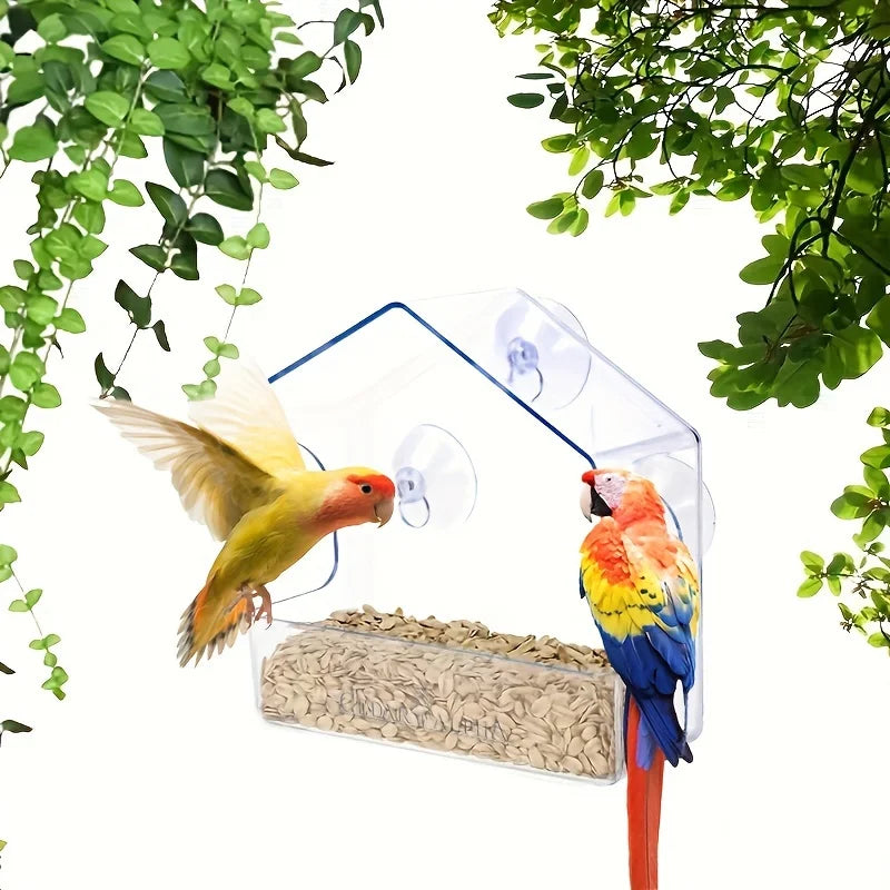 Window Bird Feeder - Transparent Acrylic Feeder with Strong Suction Cups