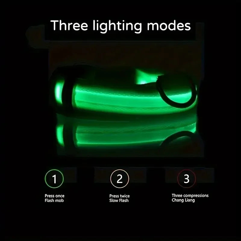 LED Dog Collar - Rechargeable Safety Light for Night Walking